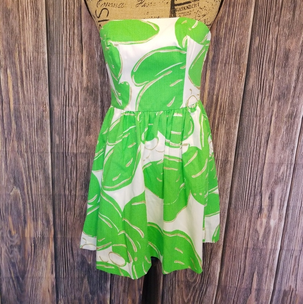 Lilly Pulitzer Green and White Strapless Dress